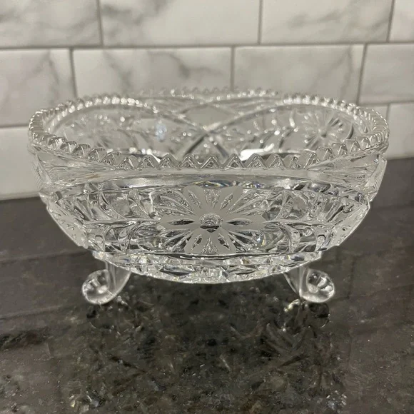Vintage Cut Glass Footed Compote Snack Bowl Candy Dish - Picture 1 of 6